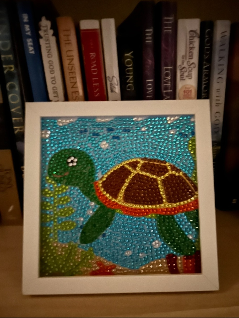 Finished Beaded Turtle Wall Art - Blue, Green, Brown Diamond art